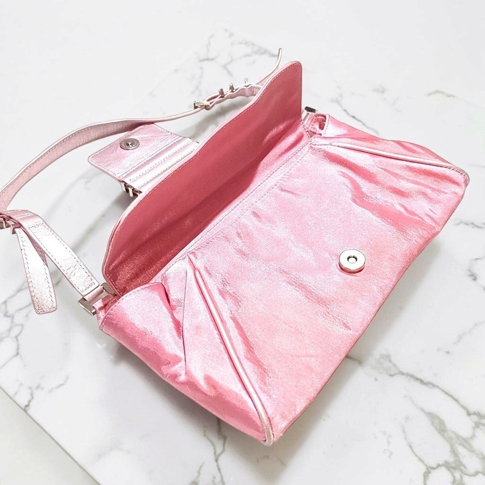 VTG Charles David Pink Metallic Shoulder Bag Small Womens Rhinestone Y2K McBling